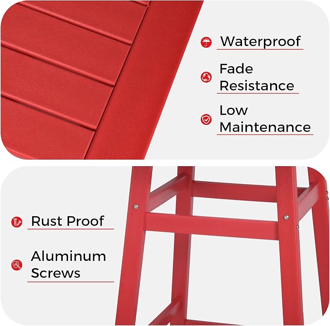 Costaelm Outdoor Bar Table, 37" Counter Height Square Patio Cocktail Bar Table with Umbrella Hole, Patio Bistro Dining Pub Table for Front Porch Deck Backyard Garden, Red
