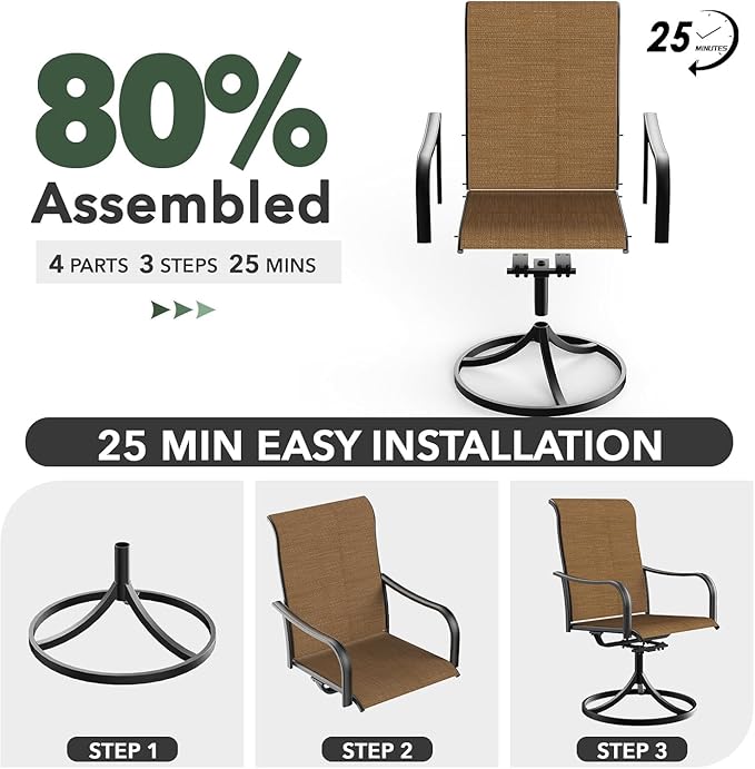 Anmutig 5-Piece Outdoor Dining Set, 35'' Square Table with 4 Swivel Chairs, All Weather Frame Furniture Set - Brown Style2