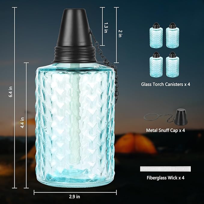 KintKita Table Torches for Outside Citronella 4 Pack, 12oz Table Torch Canister Outdoor Lighting, Refillable Torches for Yard,Patio & Backyard Parties Décor (Blue)
