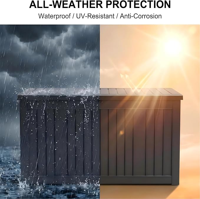 200 Gallon Resin Outdoor Storage Box for Garden Tools, Pool Supplies & Outdoor Patio Cushions – UV-Resistant, Waterproof, Durable Material – Lockable (Black)