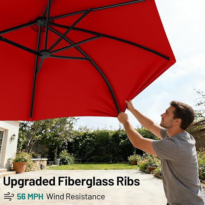 AreShark 15ft Patio Umbrella with Base, Double Sided Outdoor Umbrella with 12 Fiberglass Ribs, Large Outdoor Umbrella for Garden, Pool, Deck, Backyard & Market, Red