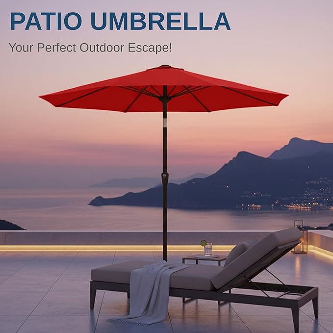 11FT Patio Umbrella, Outdoor Umbrella with with 8 Sturdy Fiberglass Ribs,Market Table Umbrella with Push Button Tilt and Crank,Suit for Backyard,Garden,Pool,Deck(Red)