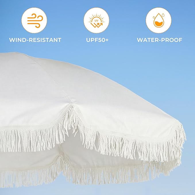 HOMEDEMO Boho Umbrella, Outdoor Umbrella with UPF50+ Sun Protection, Premium Aluminum Pole & Fiberglass Ribs, Includes Hanging Hook