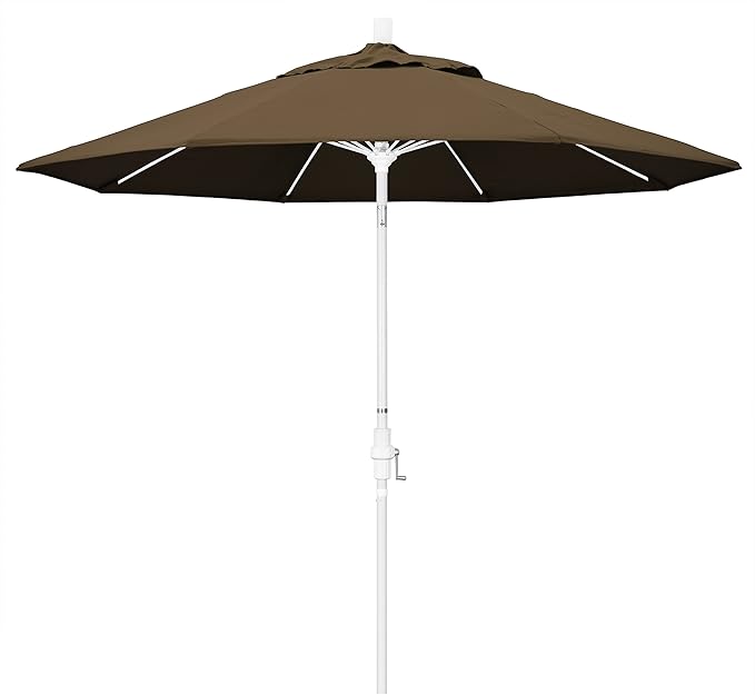California Umbrella 9' Round Crank Lift, Collar Tilt, Aluminum Pole, Fiberglass Rib Patio Umbrella, White Finish