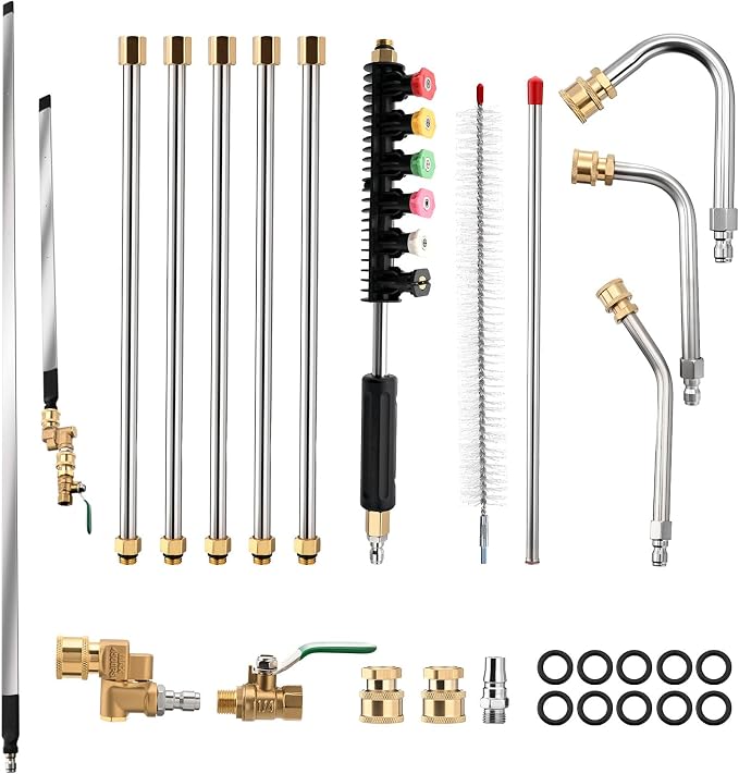 47" &24" Radiator Cleaning Wand Set, 97.5 inch Pressure Washer Extension Wand with Spray Nozzle Tips, 30°,90°,120° Curved Rod, 1/4" Quick Connect