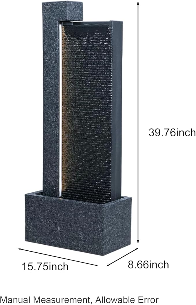 39.76" H Outdoor Water Fountain Made with Eco-Friendly Recyclable Materials, Polyethylene Modern Waterfall Water Fountain Outdoor, Garden Decor with LED Light & Pump for Patio, Porch, Backyard