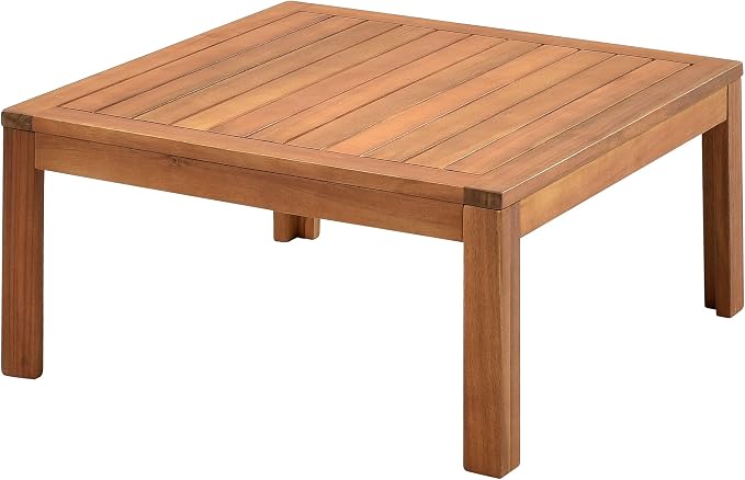 L-Shaped Wood Structure Patio Outdoor Sofa Set with Coffee Table and Cushion, Water Resistant Acacia Wood Sofa for Patio, Lawn, Yard, Pool or Backyard, Gray Cushion