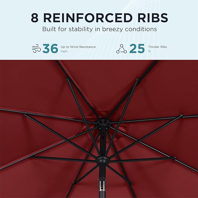 9FT Outdoor Patio Umbrella with Crank Lift & Auto Tilt - Market Umbrella, 8 Heavy-Duty Ribs, UV Resistant & Water-Repellent for Garden, Deck, Poolside & Backyard