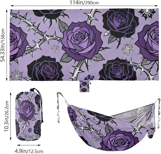 Purple Rose & Thorn Seamless Outdoor Hammocks with Tree Straps Cloth Hammock for Camping Travel Accessories