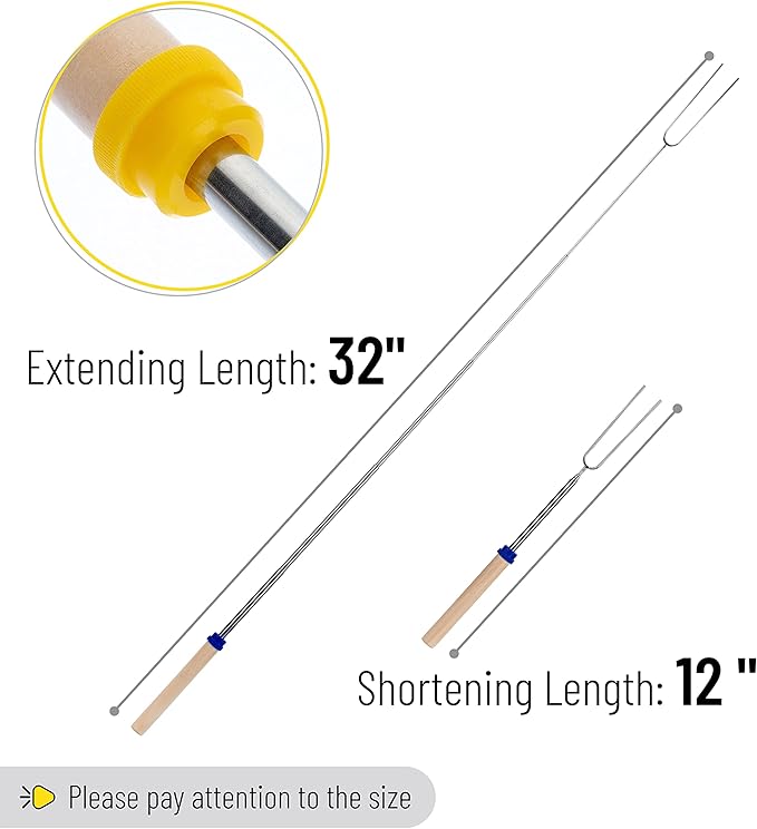 UNCO- Extendable Stainless Steel Roasting Sticks, 5 Pack, 32" - For S'mores, Hot Dogs, Campfires and Fire Pits