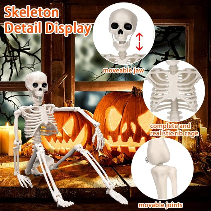 XIMISHOP 8pcs Posable Halloween Hanging Skeleton Decoration, 16" Full Body Skeleton With Movable Joints for Graveyard Haunted House Decor Indoor Outdoor
