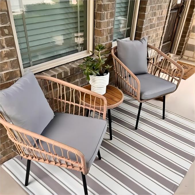 YITAHOME 3 Pieces Outdoor Bistro Set, All-Weather Wicker Patio Furniture Set, Rattan Conversation Set with Table and Chair for Balcony, Backyard, Pool, Porch, Deck - Grey