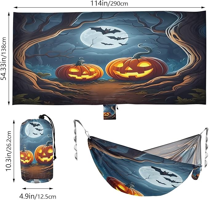 Hammocks for Outside Glowing Jack-o-Lantern Pumpkins Camping Hammock Portable Hammocks with Tree Straps and Carry Bag Camping Accessories for Hiking Beach Outdoor