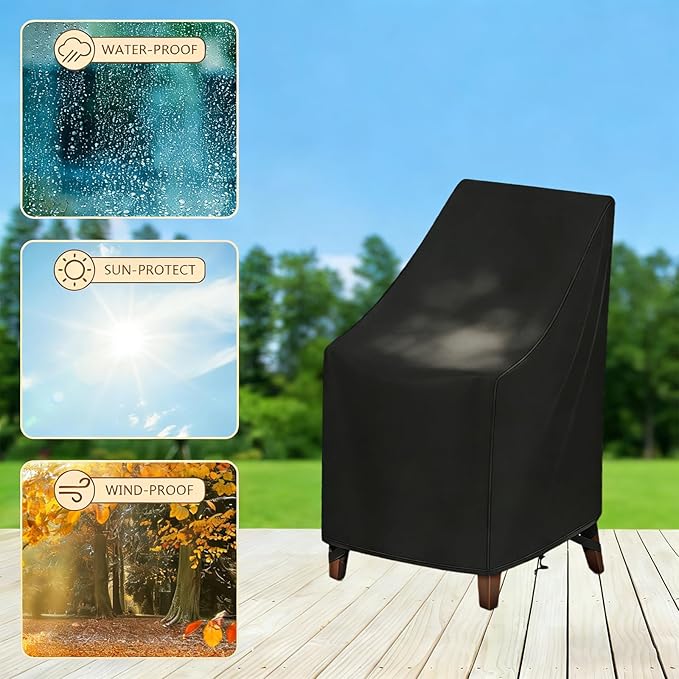 High Back Patio Chair Cover,Waterproof Covers for Stackable Dining Chairs,Outdoor Patio Furniture Seating Set Shield (27”W x 30”D x 42”H,2-Pcs)
