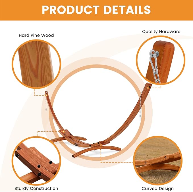 Lazy Daze Hammocks Sunbrella Fabric Hammock with 13FT Wood Arc Stand, 2 Person Outdoor Hammock Combo with Free Pillow, All Weather & Fade Resistant, for Patio Yard, 450 lbs Capacity, Carousel Confetti