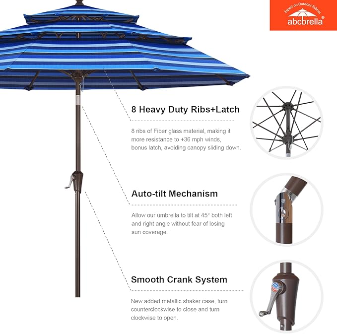 ABCCANOPY 5-Year 10-Year No Fading 9FT 3 Tiers Patio Umbrella, Outdoor Table Umbrella with 8 Sturdy Ribs for Deck, Backyard, Garden, Yard