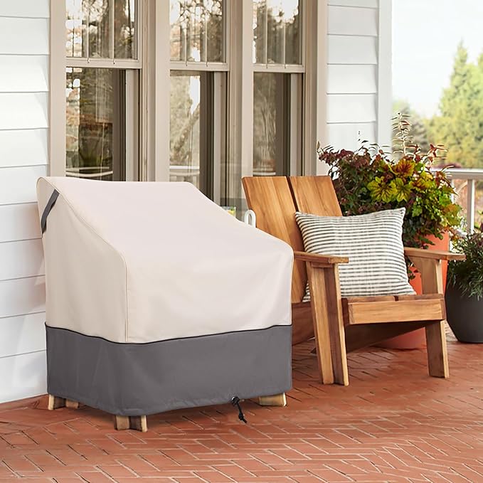 Waterproof Patio Chair Covers 2-Pack, Heavy Duty 600D Oxford Outdoor Furniture for Deep Seat Chairs, Weather-Resistant Windproof All-Season Protection, 31.5"W x 33.5"D x 36"H (Beige/Grey)