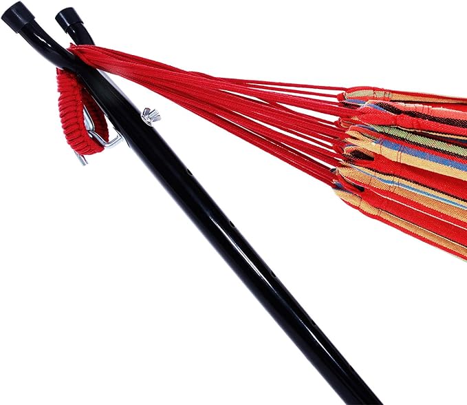 9 Ft Portable Outdoor Hammock Set with Iron Stand, Heavy Duty 2-Person, Polyester, for Backyard and Camping (Red)