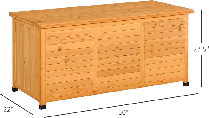 Wooden Deck Box, 75 Gallon Yellow Outdoor Storage Container with Aerating Gap, Weather-Resistant Finish for Patio Cushions Garden Tools Backyard Organizer