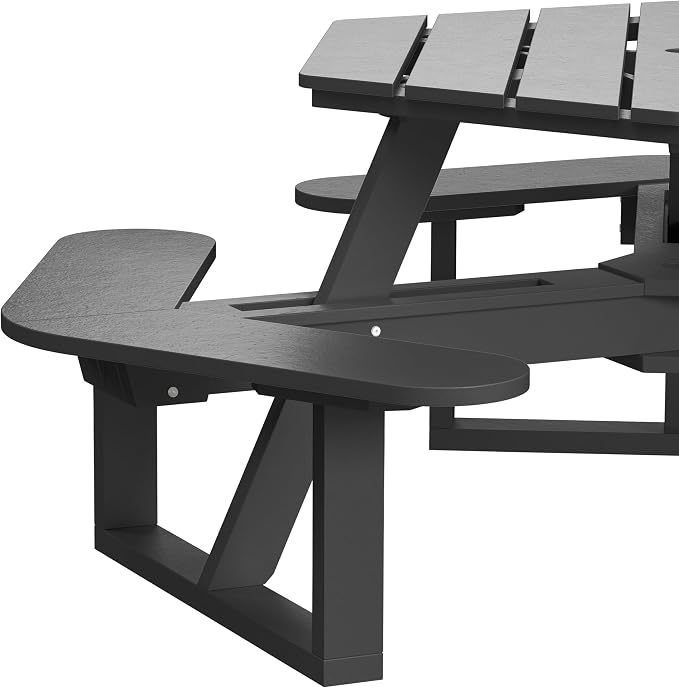 Shoreline Made in USA Hexagon Picnic Table, Seating for 6, Black Sand