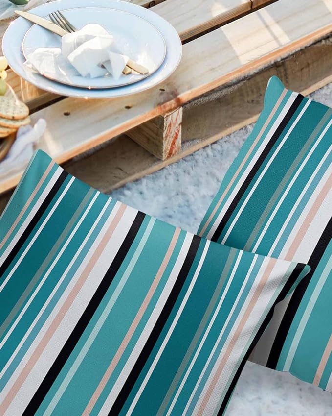 Outdoor Waterproof Pillow Covers for Patio Furniture Simple Stripe Decorative Throw Pillow Cover Geometric Pattern Pillowcases Set of 2 Cushion Case for Sofa Couch Chair Home Decor 24x24 inch