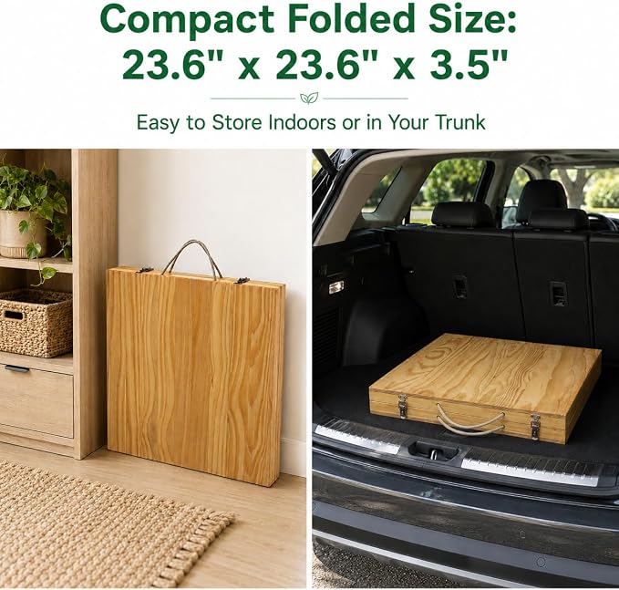 Folding Wooden Picnic Table Set with 4 Stools, All-in-One Storage Box Design Portable Solid Wood Dining Set for Indoor Home, Outdoor Camping, Beach and Patio