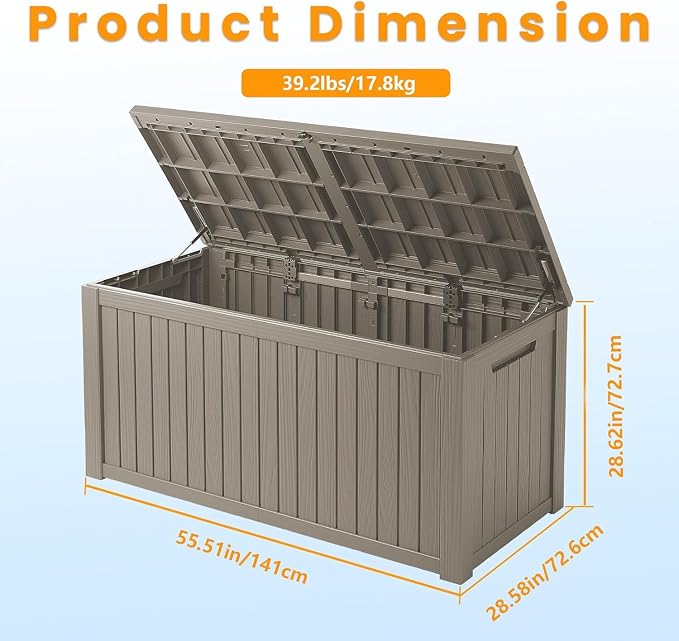 200 Gallon Outdoor Storage Box, Large Storage Deck Box for Patio Furniture Accessories, Garden Tools, Indoor Storage for Cushion, Black, Grey
