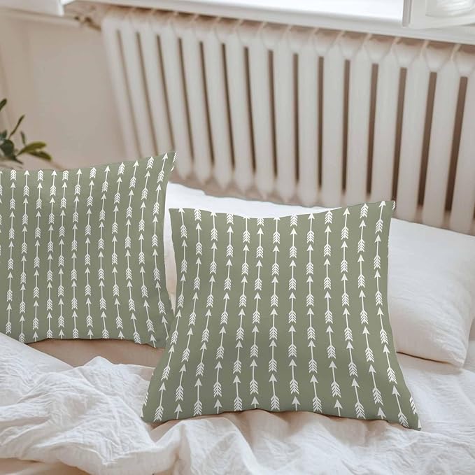 Arrow Outdoor Pillow Covers 24"x24" Set of 2, Abstract Rustic Western Tribal Geometric Arrow Sage Green Waterproof Throw Pillow Covers for Patio Furniture, Decorative Cushion Covers for Porch