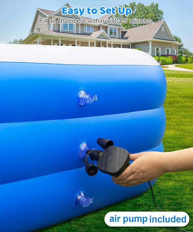 Large Inflatable Pool - 130"×72"×22" Blow Up Pool for Adults and Childrens with Electric Pump, Swimming Pool for Backyard, Summer Water Party, Outdoor, Garden
