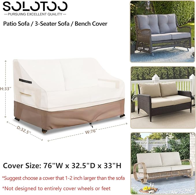 Outdoor Couch Cover Waterproof Heavy Duty Patio Furniture Covers, 76W x 32.5D x 33H Inches 3 Seater Outdoor Sofa Cover (Beige)