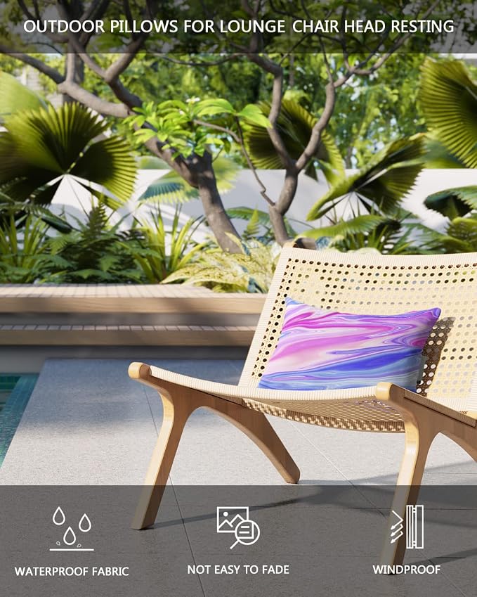 Outdoor Pillows Covers with Inserts Modern Abstract Ink Paint Ripples Fluid Watercolor Waterproof Pillow with Adjustable Strap Throw Pillows for Patio Furniture Recliner Lounge Chair, 11x16 inch, 1PCS