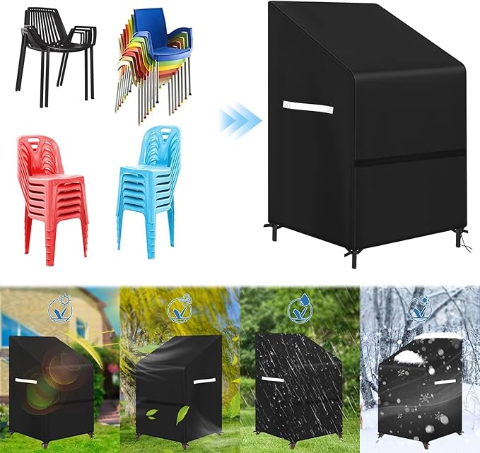 Stacking Outdoor Chair Cover Waterproof, Patio Chair Cover Lawn Outside Patio Furniture Covers Stacked Chairs, Lounge Chair Covers Outdoor Stack Chairs for 4-6 Stackable Dining Chairs, 33"Lx27"Dx48"H