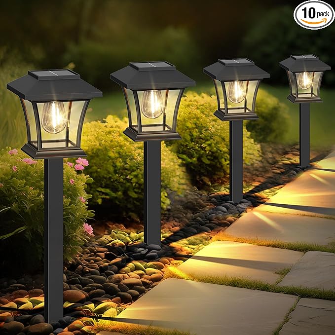 Sparkblaze 10 Pack Solar Pathway Lights Outdoor, LED Solar Yard Lights Dusk to Dawn Solar Garden Lights for Lawn, Walkway, Path & Landscape Lighting. (10, Warm White)