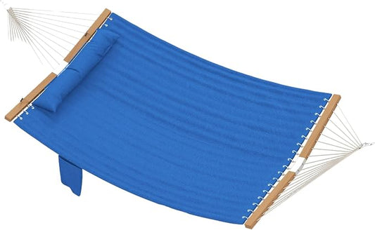 2-Person Outdoor Hammock with Pillow & Pad, 128in x 55.1in, 440lb Capacity, Quilted Polyester Fabric