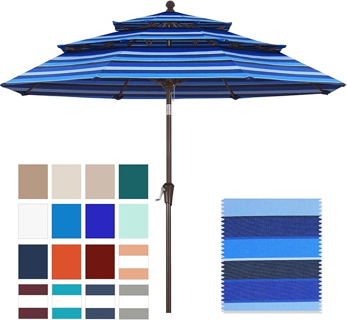 ABCCANOPY 5-Year 10-Year No Fading 9FT 3 Tiers Patio Umbrella, Outdoor Table Umbrella with 8 Sturdy Ribs for Deck, Backyard, Garden, Yard