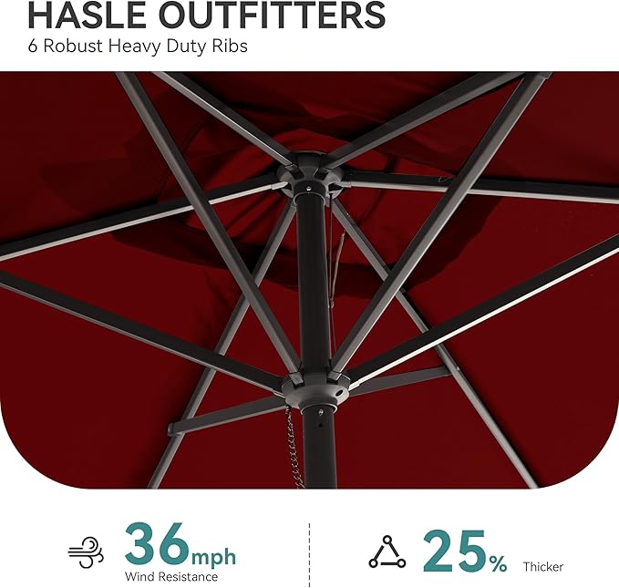 HASLE OUTFITTERS 6.5 x 10 ft Rectangular Patio Umbrella, Outdoor Table Umbrella with Crank & Push Button Tilt, Heavy Duty Ribs, for Patio, Backyard, Garden & Deck, Wine Red