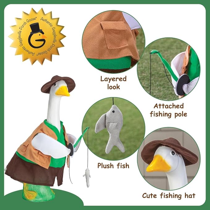 Gaggleville Fishing Goose Outfit, Fits Large 23" H Statue by Miles Kimball | Polyester