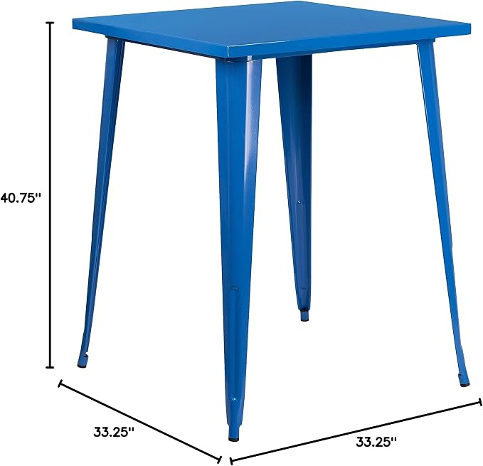 Flash Furniture Nolan Commercial Grade 31.5" Square Blue Metal Indoor-Outdoor Bar Height Table