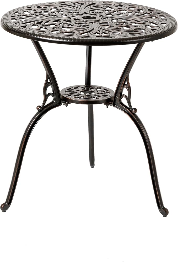 Christopher Knight Home Vigo Aluminum Outdoor Bistro Table with Umbrella Hole, Small Metal Round Side Table, Outdoor Bistro Dining Table, Copper