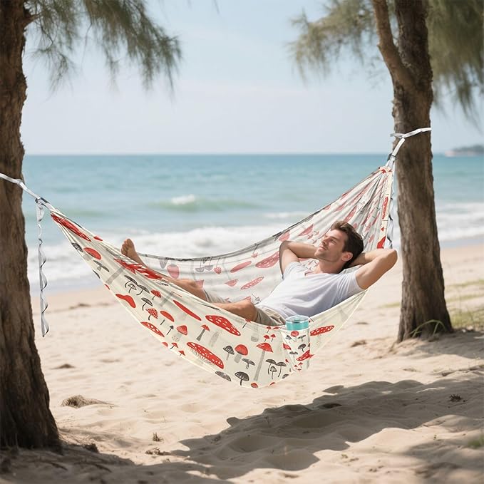 Camping Hammock Outdoor Hammocks for Outside Red Mushroom Beach Trees Portable Lightweight with Pockets Tree Straps Indoor