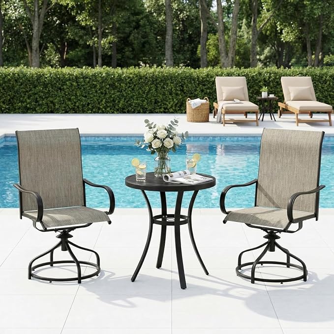 TLSUNNY 27.6" Outdoor Patio Round Dining Table for 2, Patio Table with 1.57"-1.8" Adjustable Umbrella Hole & Foot Pads, Metal Steel Frame & E-Coating, All Weather for Lawn Poolside (27.6")
