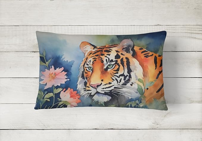 Caroline's Treasures DAC2993PW1216 Tiger Throw Pillow Machine Washable, Indoor Outdoor Decorative Pillow for Couch, Bed or Patio, 12HX16W