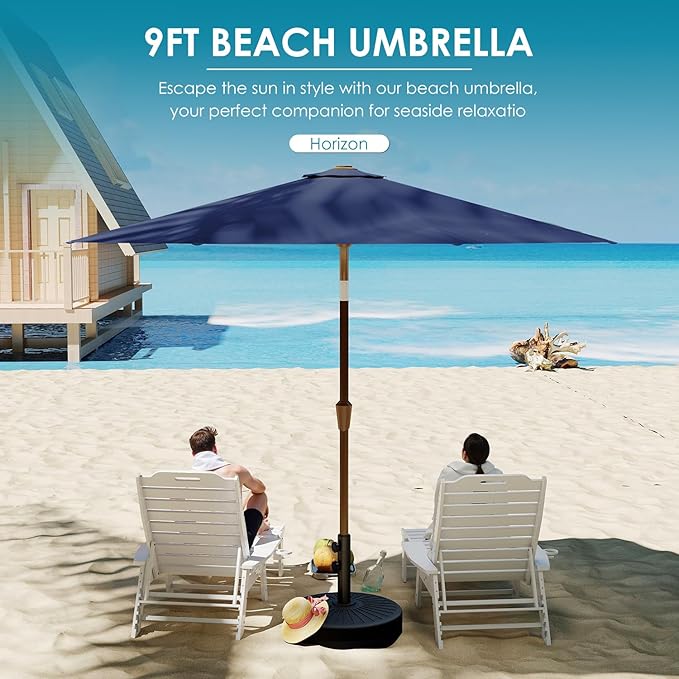 GREENVINES 9-FT-Patio-Umbrella | Outdoor-Table-Umbrellas | 8 Sturdy Fiberglass Ribs | Push Button Tilt & Crank | Waterproof | Market Umbrella | for Pool Backyard Garden Deck | Navy Blue