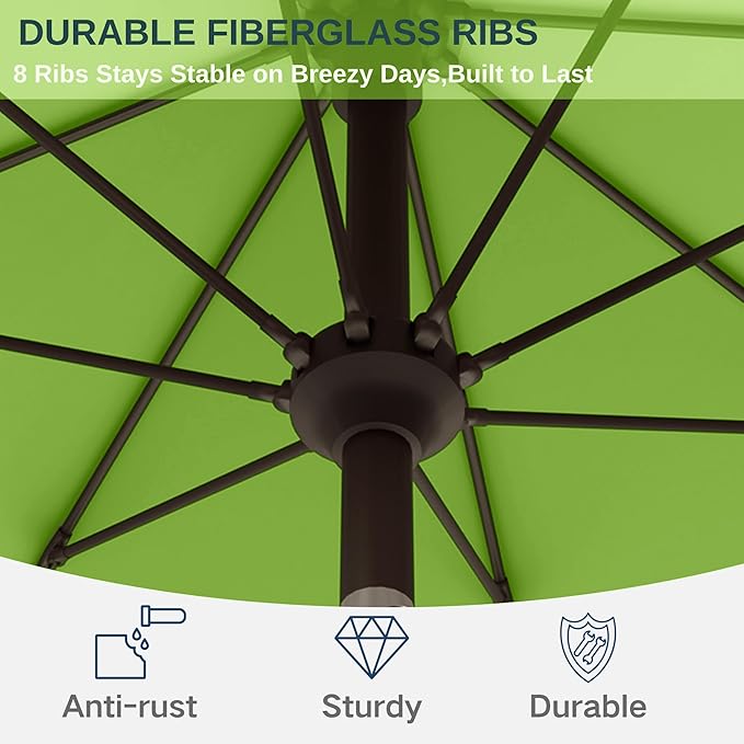9ft Patio Umbrella with Push Button Tilt and Crank,Outdoor Market Table Umbrella UV Protection 8 Sturdy Ribs for Backyard,Garden,Pool,Deck(Apple Green)