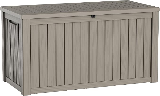 Vixzen 180 Gallon Deck Boxes Outdoor Waterproof, Resin Lockable Storage Box for Patio Cushions Storage Furniture, Garden Tools, Pool Supplies, Weatherproof and UV Resistant (Grey, 180 Gallon)