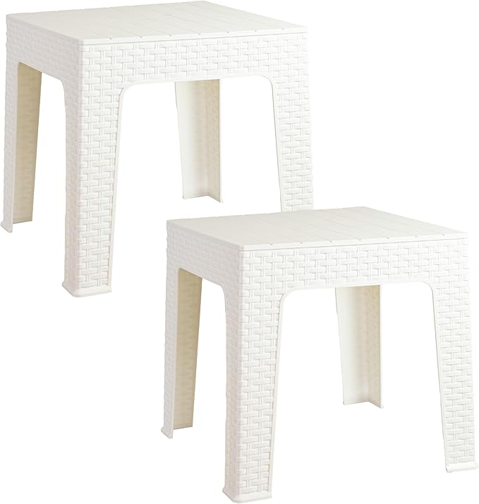 Sunnydaze Adirondack Small Outdoor Side Table for Balcony Essentials - Plastic Square End Table for Outside Patio - Set of 2 - White