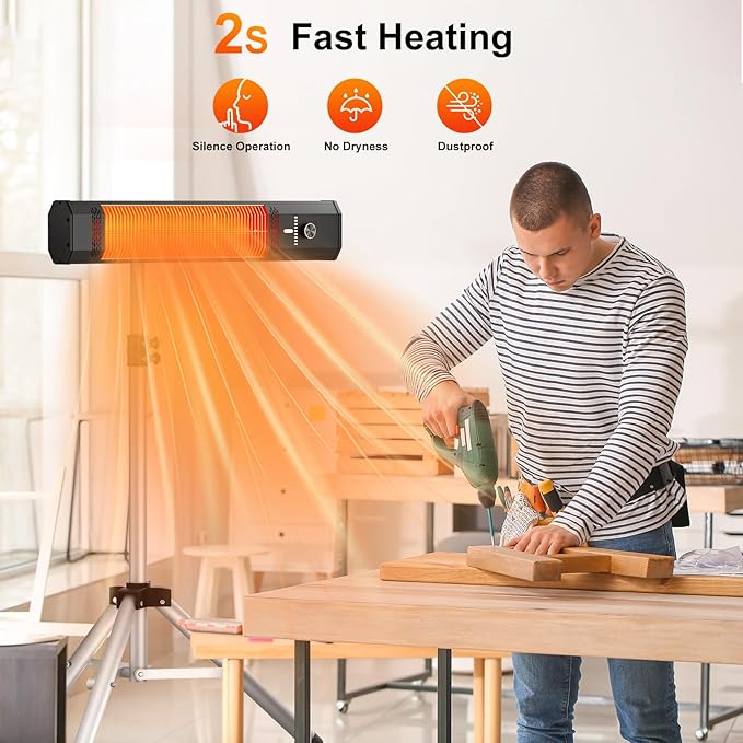 Outdoor Patio Heater w/Remote, Infrared Electric Heater with Tripod, 68''Adjustable Height, 9H Timer&Child Lock, IP65 Waterproof,Tip-Over&Overheat Protection, 1500W, Super Quiet For Outdoor/Indoor Use