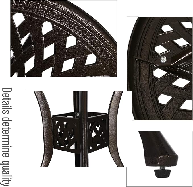 Puluomis 31” Round Cast Aluminum Dining Table, Outdoor Patio Retro Bistro Dining Table with 2” Umbrella Hole