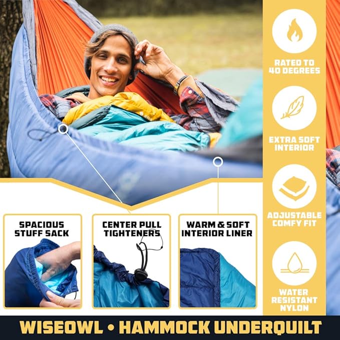Wise Owl Outfitters Camping Hammock and Hammock Underquilt - Double Hammock with Underquilt, Camping Accessories for Camping, Hiking, and Backpacking