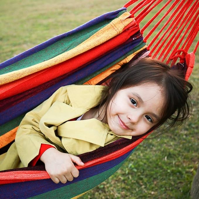 Camping Hammock, Hammock Outdoor Camping Rope Canvas Hanging Chair Indoor Dormitory Single Swing Bedroom Hammock Portable Outdoor Travel Camping Equipment(Rojo)